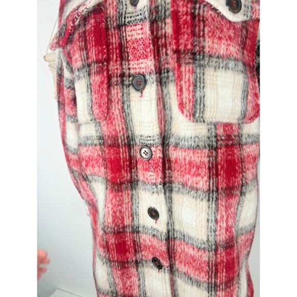 Bagatelle Plaid Oversized Shacket Womens XS Red White - Picture 7 of 10